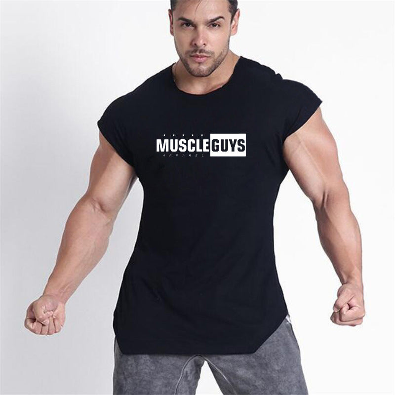 Pure Cotton T-shirt Men's Sports Muscle Bodybuilding Undershirt Irregular Breathable Short Sleeve