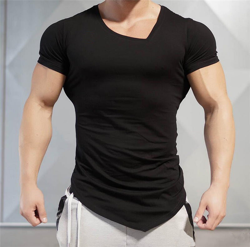 Pure Cotton T-shirt Men's Sports Muscle Bodybuilding Undershirt Irregular Breathable Short Sleeve