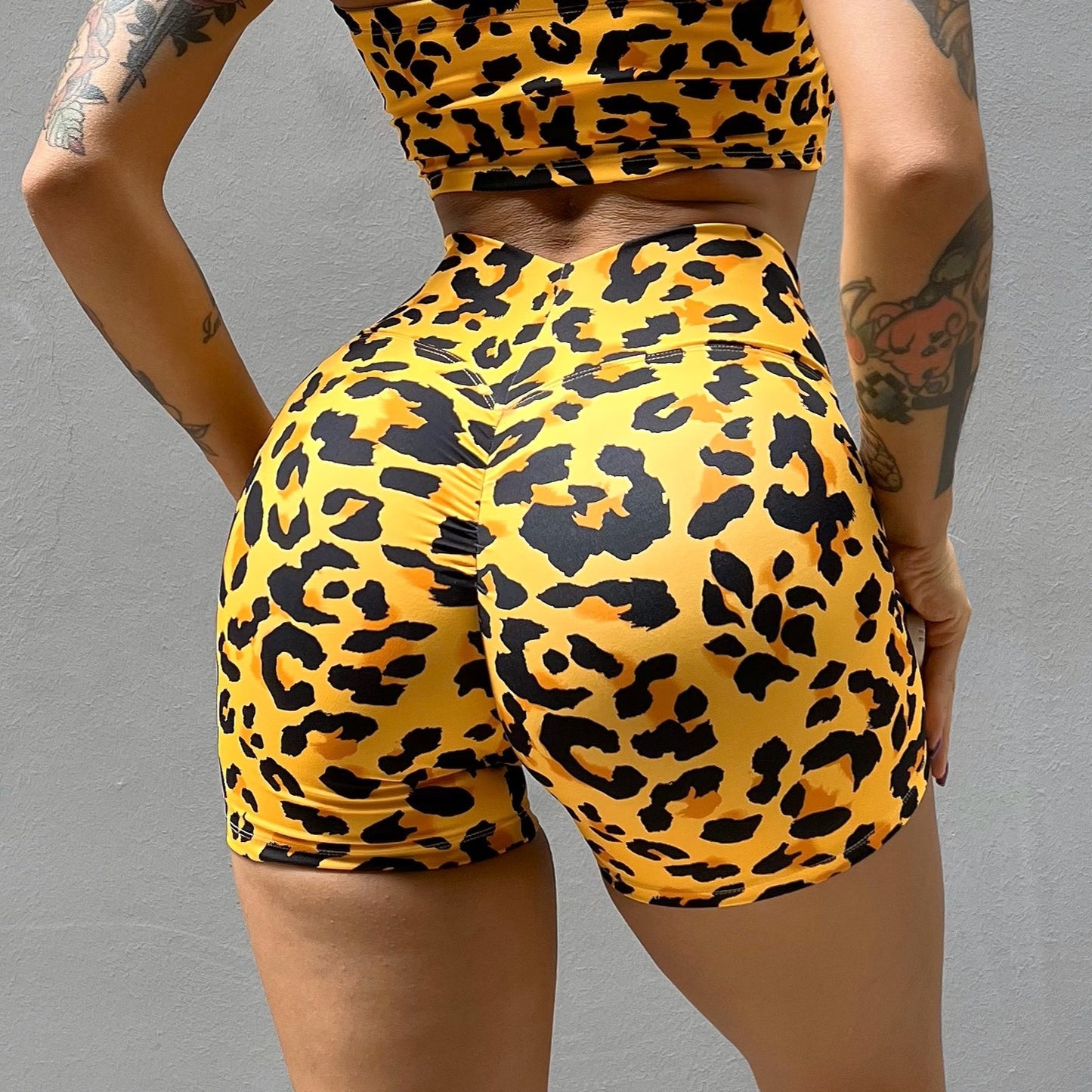 Leopard Print Fitness Sports Yoga Shorts For Women